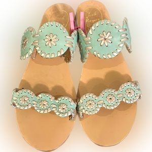 Jack Rogers Aqua/Turquoise/Blue/Green double strap leather sandal.  Very Cute!